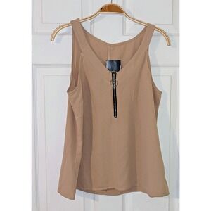 Melo by Trendsi Tank Top Zipper Front‎ Sleeveless Casual Top Size M Tan NWT